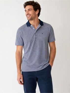 Tommy Hilfiger Golf Men’s Navy & White Striped Polo Shirt Size Medium golf shirt